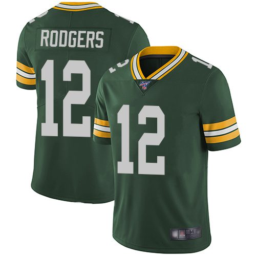 wholesale nfl jerseys 2019 Youth Packers #12 Aaron Rodgers Green Team Color Stitched 100th ...